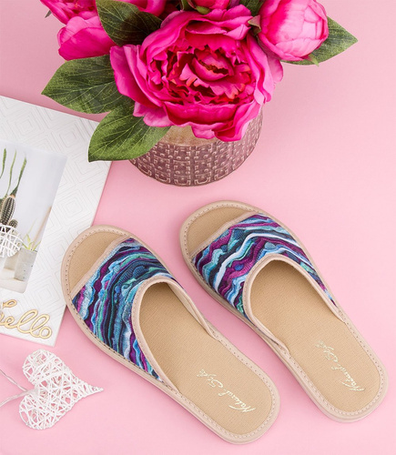 Kapcie damskie Natural Style NS-056 Niebieskie Beżowe