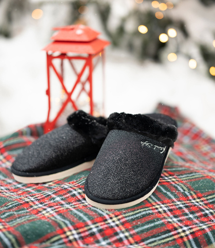 Kapcie damskie Natural Style NS-105 Czarne Brokat Błyszczące