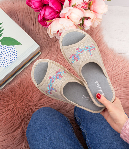 Kapcie damskie Natural Style NS-099 Szare-Beżowe