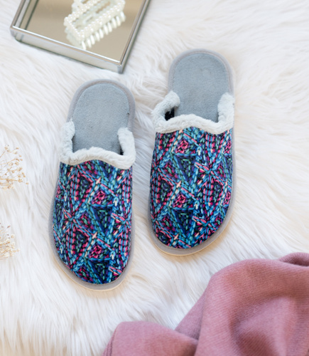 Kapcie damskie Natural Style NS-103 Szare-Niebieskie