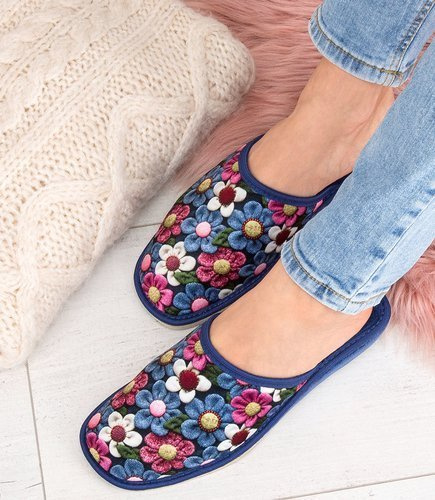 Kapcie damskie Natural Style NS-066 Granatowe Kwiatuszki