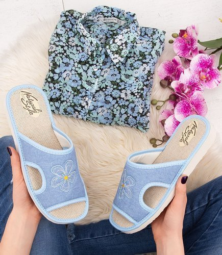 Kapcie damskie Natural Style NS-012 Niebieskie-Beżowe