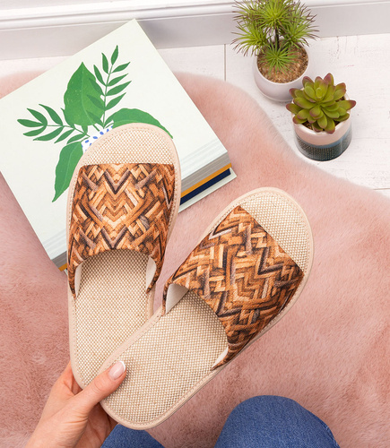 Kapcie damskie Natural Style NS-091 Brązowe-Beżowe