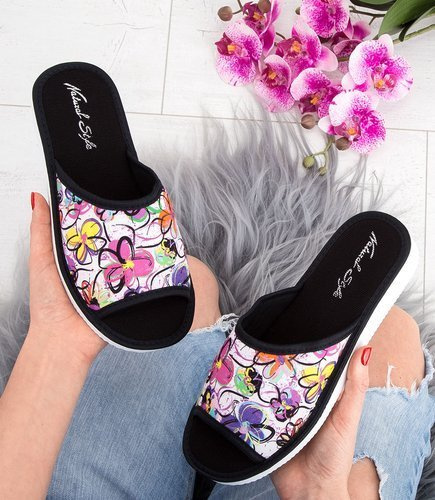 Kapcie damskie Natural Style NS-033 Czarne-Białe