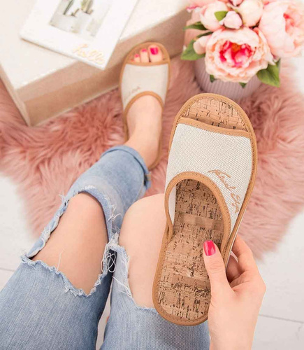 Kapcie damskie Natural Style NS-017 Brązowe-Beżowe Korek