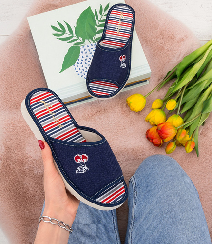 Kapcie damskie Natural Style NS-094 Granatowe-Paski