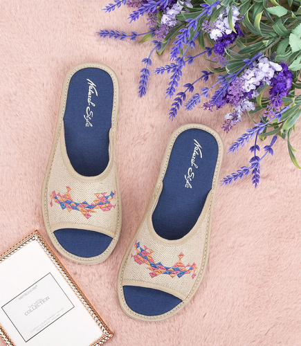 Kapcie damskie Natural Style NS-099 Ciemny Niebieskie Beżowe