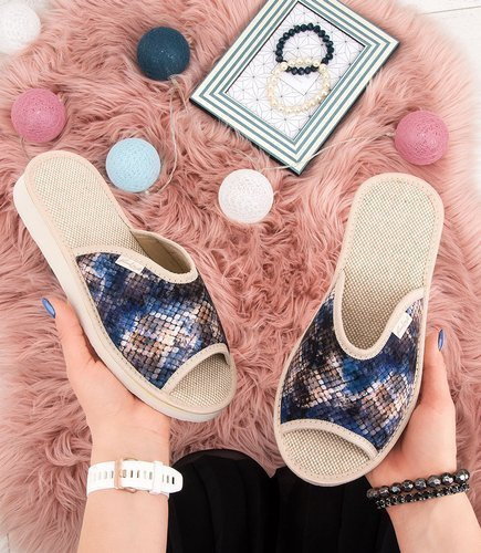 Kapcie damskie Natural Style NS-061 Granatowe-Beżowe