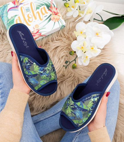 Kapcie damskie Natural Style NS-064 Zielone-Granatowe